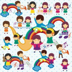 concert on rainbow children illustration