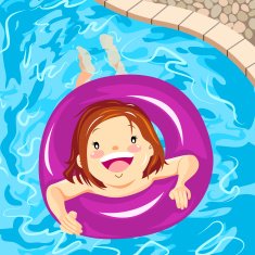 Little girl floating on swimming pool