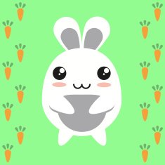 Cute kawaii bunny on carrot background flat design