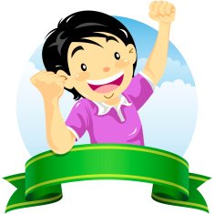Teenage boy make a good fist with ribbon banner