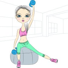 Vector fitness girls lifting dumbbells in the gym