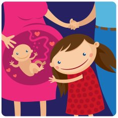 girl hugging pregnant mother's belly