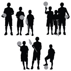 Children standing with sport equipment
