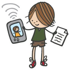 Boy with wireless tablet and letter