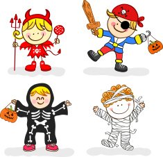 kids with halloween costume cartoon illustration