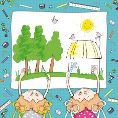 Girls are drawing the summer rural landscape