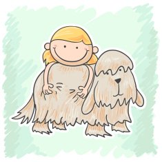 Little girl and her fluffy dog