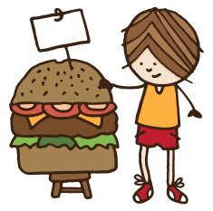 Boy with large burger