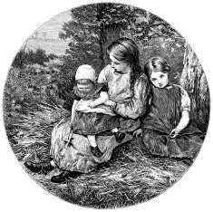 Summer scene with three young Victorian girls - 1875 illustration
