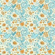 Seamless doodles birds and flowers grunge pattern