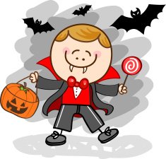 kid with vampire halloween costume cartoon illustration
