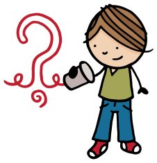 Boy with tin can phone and curly wire