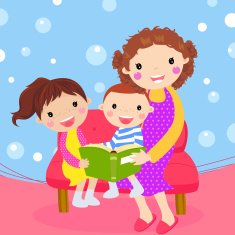 Mommy and Two Kids - Illustration