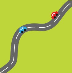 Green background with road and cartoon cars