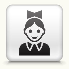 Square Button with Girl Face