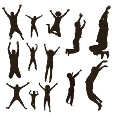 Set of very detailed family silhouettes Jumping and walking