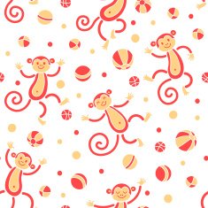 Seamless pattern with monkeys playing in balls Vector illustration