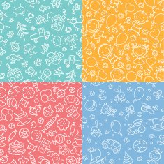 Set of seamless patterns with kids sweets and toys