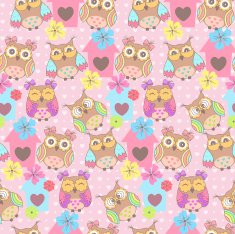 Beautiful seamless pattern with cute owls and birdhouse