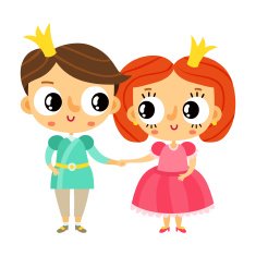 Cartoon prince and princess holding hands cute vector characters