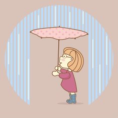 The girl with an umbrella standing under pouring rain