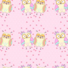 Seamless pattern with owls in love on a pink background
