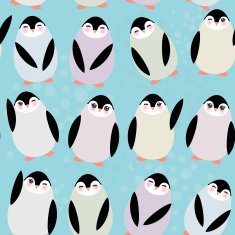 Funny penguins on blue background seamless pattern Vector