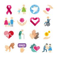 Charity care flat icons set