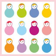 Russian dolls matryoshka on white background pastel colors square Card