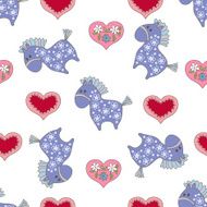 Seamless pattern with hearts and horses