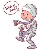 Boy dressed as a mummy for Halloween