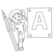 Coloring Page Outline Of Girl with large letter