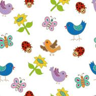 Seamless pattern with birds and ladybirds