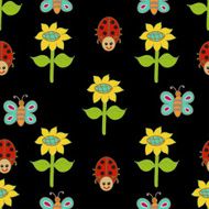 Seamless pattern with ladubird and butterfly