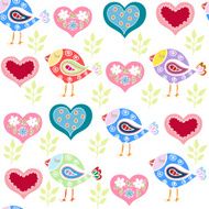 Seamless pattern with bird and hearts