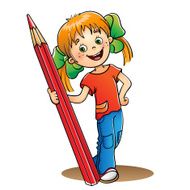 Girl with red pencil isolated on white