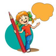 Girl with red pencil isolated on white N3