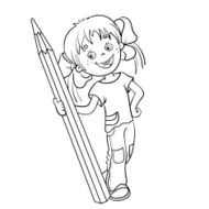 Coloring Page Outline Of a Cartoon Girl with pencil N2