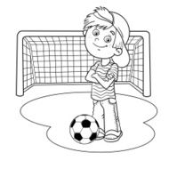 Coloring Page Outline Of A Boy with a soccer ball