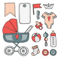 Baby shower hand drawn scrapbooking elements isolated vectors