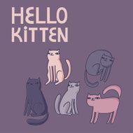 Vector card with funny cats and text &quot;hello kitten&quot; N2