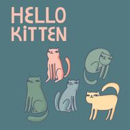 Vector card with funny cats and text &quot;hello kitten&quot; N3