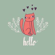 Vector card with cute grumpy cat and text &quot;hello&quot;