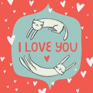Vector card with funny cats and text &quot;i love you&quot;