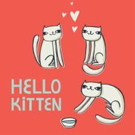 Vector card with funny cats and text &quot;hello kitten&quot; N4