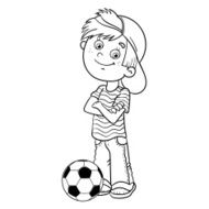 Coloring Page Outline Of a Boy with soccer ball