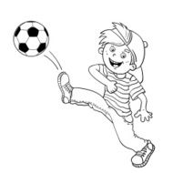 Coloring Page Outline Of A Boy kicking a soccer ball N3