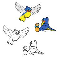 Coloring book or page Birds with gift