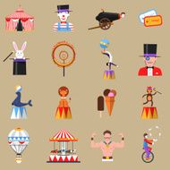 Circus retro flat icons set print