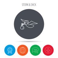 Stork with sack icon Newborn baby symbol